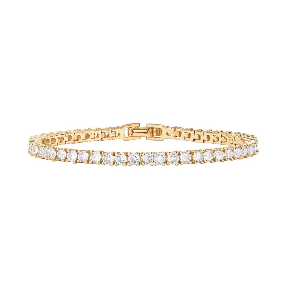 14K Gold Plated 3mm Cubic Zirconia Classic Tennis Bracelet | Size 6.5-7.5 in - Picture 2 of 5